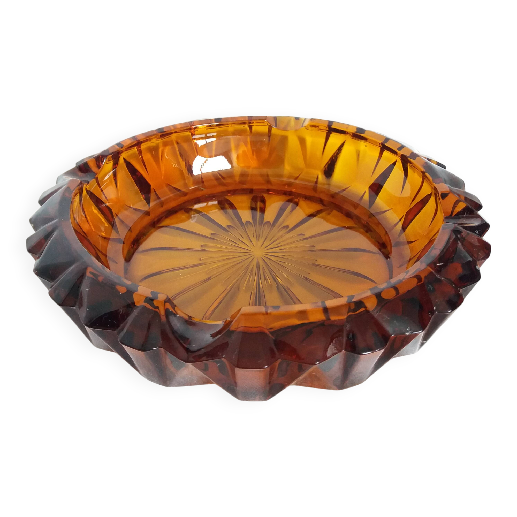 Amber glass ashtray
