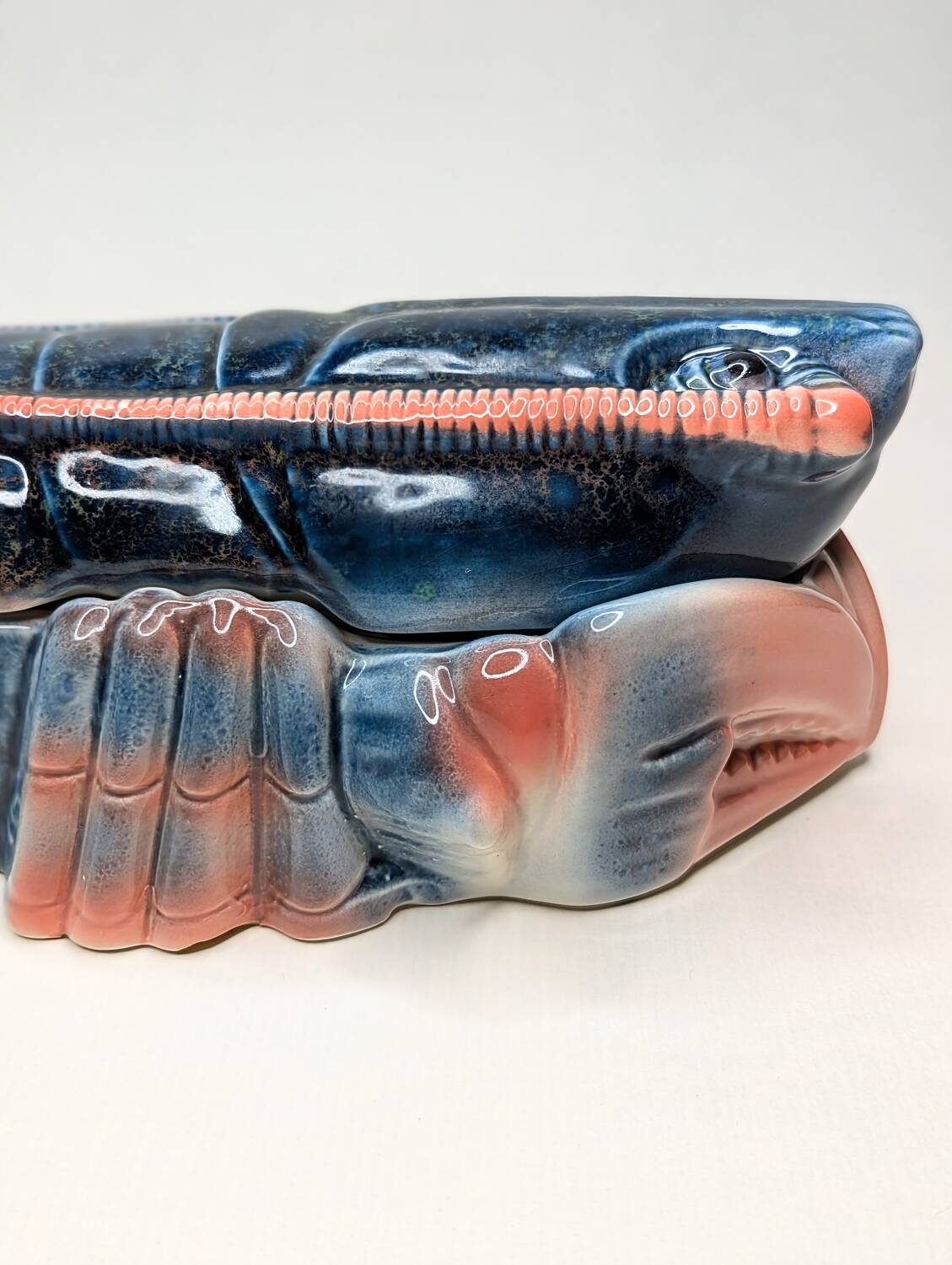 Lobster barbotine signed Michel Caugant midnight blue / coral