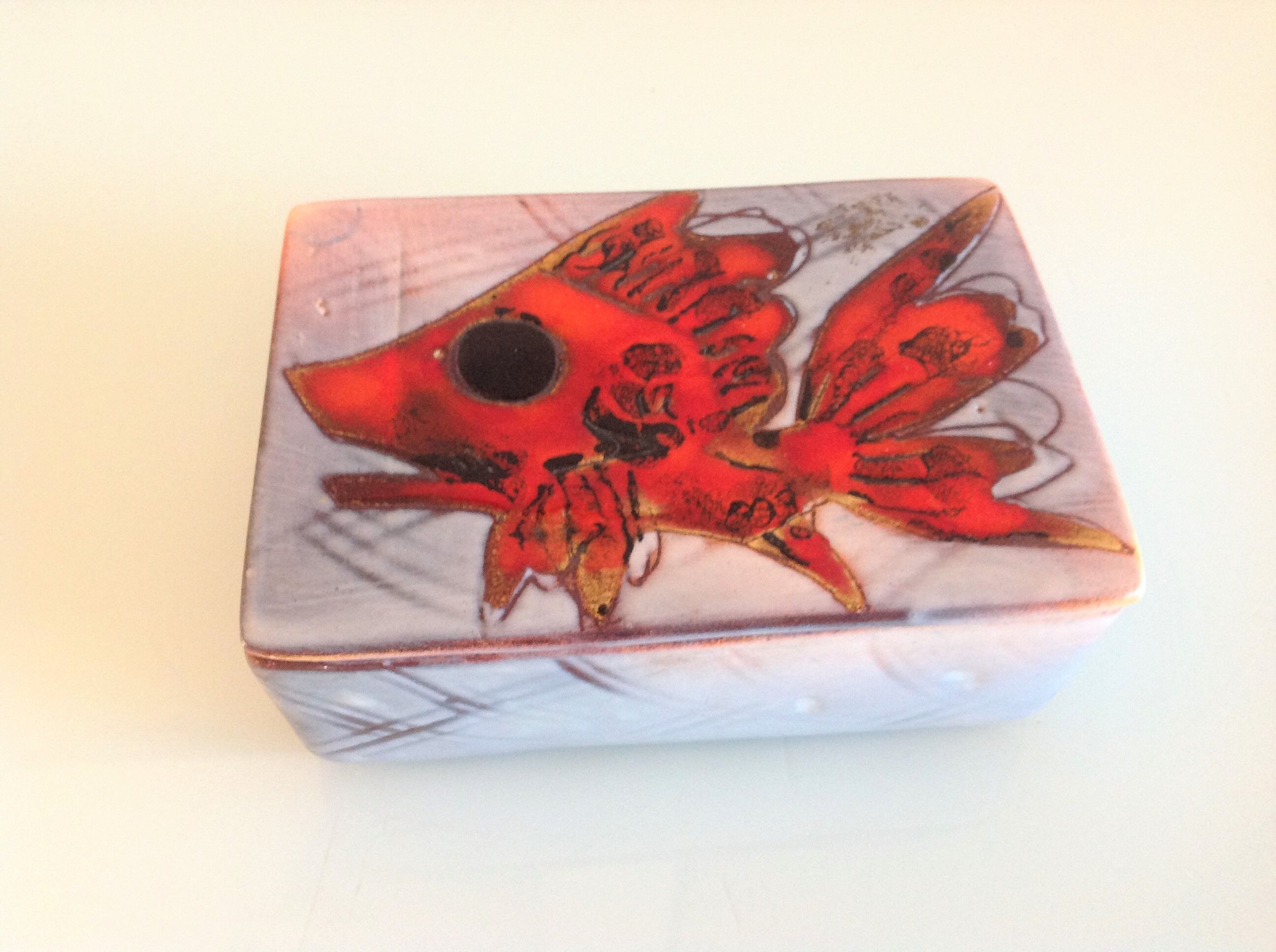 Box in red and gray ceramic of Vallauris / vintage years 60-70