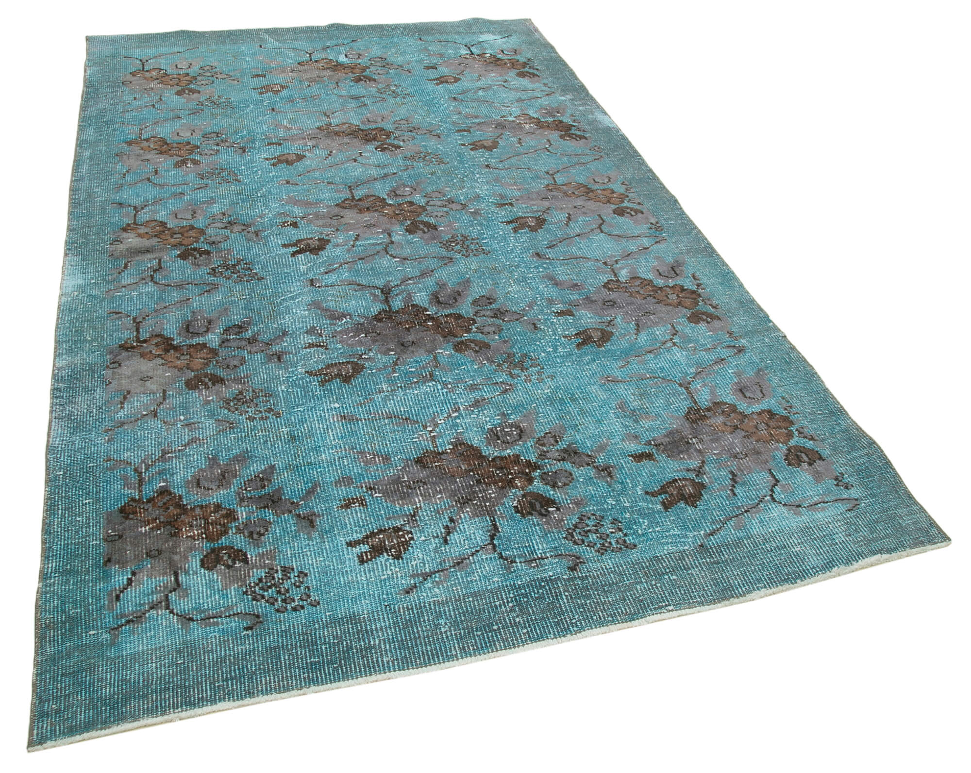 Handmade hi-low pile oriental 1980s 166 cm x 264 cm turquoise rug