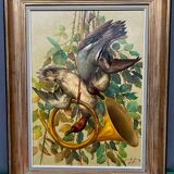 Hunting style painting. Oil on canvas.