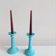 Antique blue opaline candlesticks Portieux Vallerysthal