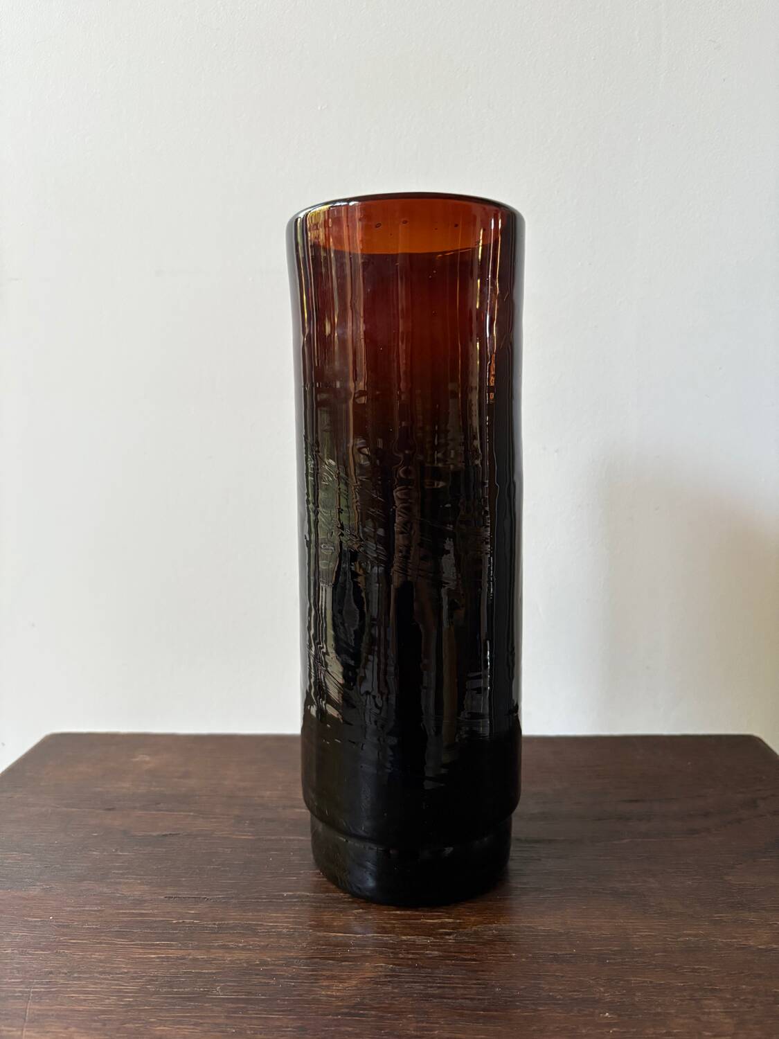Vintage 1970s garnet brown glass roller vase