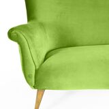 Canapé trois places en velours, années 60, pistache, restauré