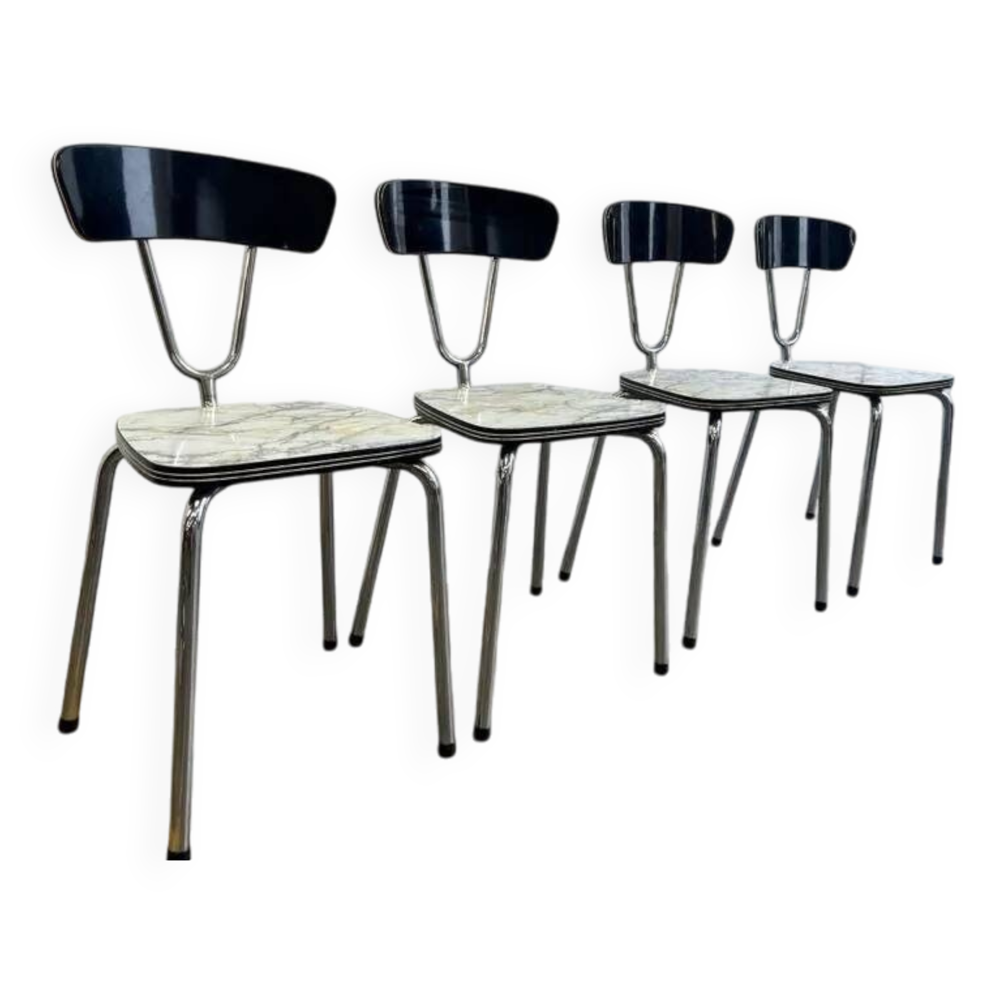 Suite de 4 chaises vintage en formica avec structure chromée