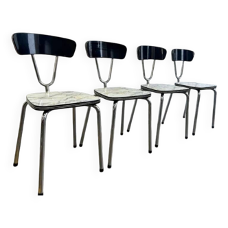 Set of 4 vintage formica chairs with chrome structure