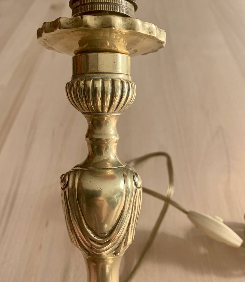 Bronze Lamp Base with Draped Decor Louis XVI Style