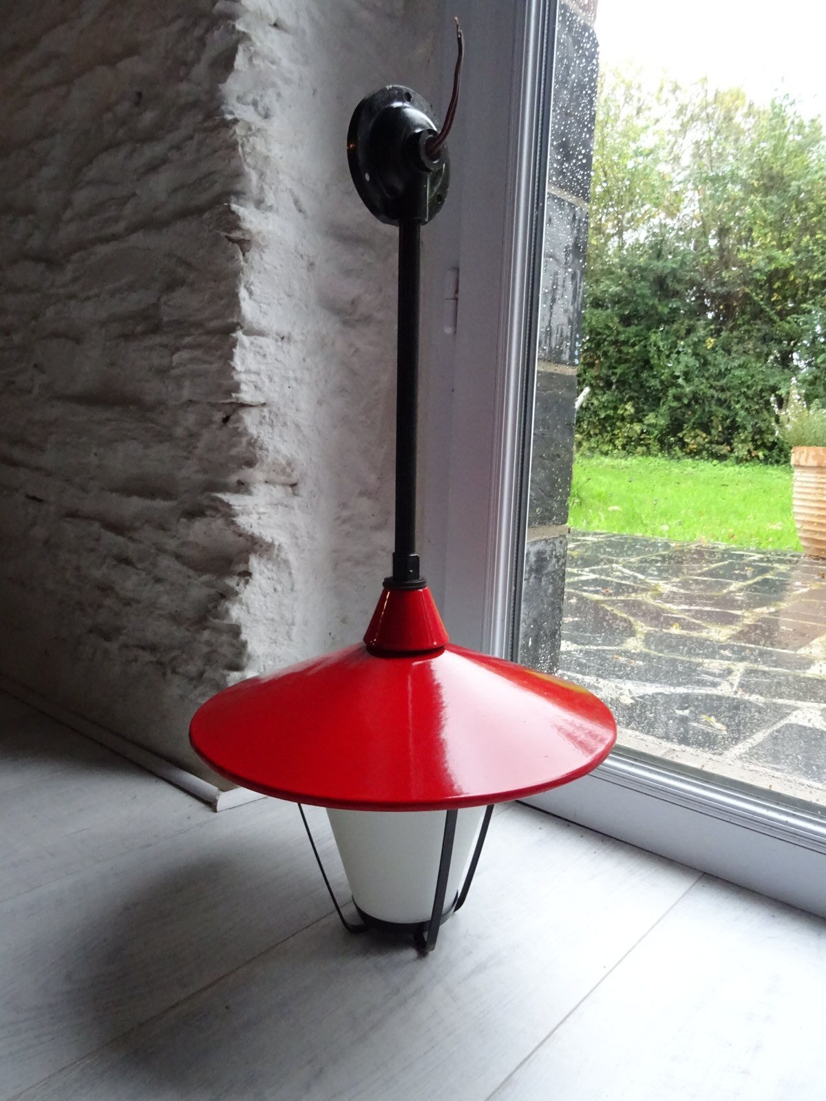 Metal and opaline lantern suspension from the 1960s.