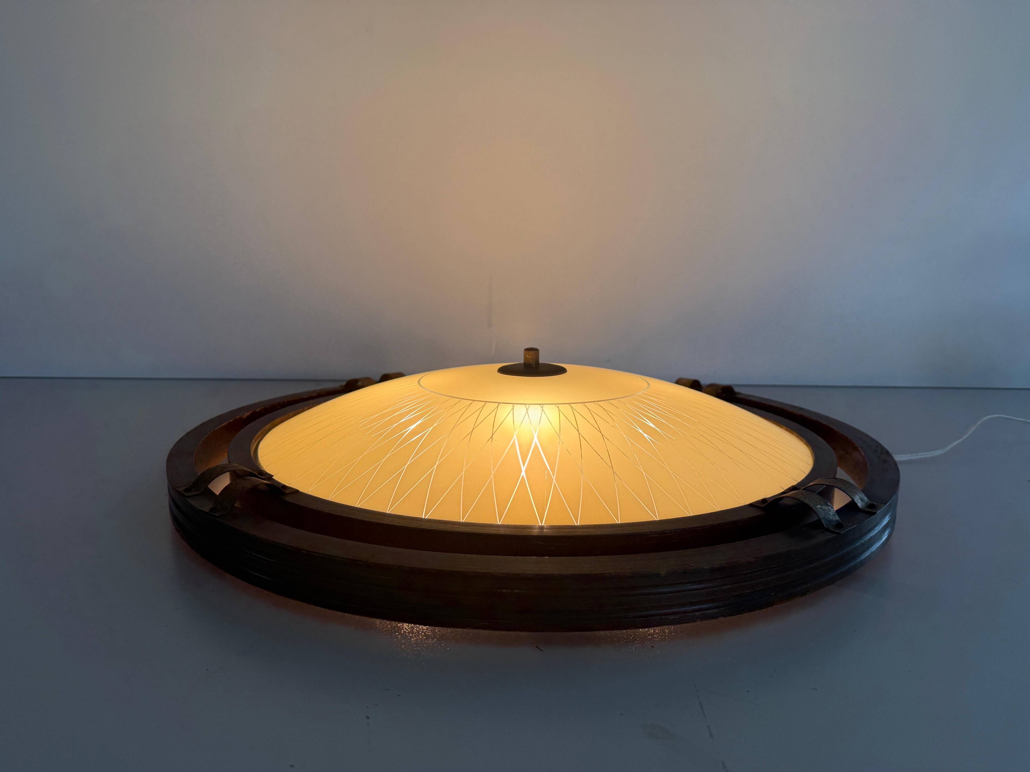 Mid-century wooden and glass framed ceiling light, 1950s, Germany