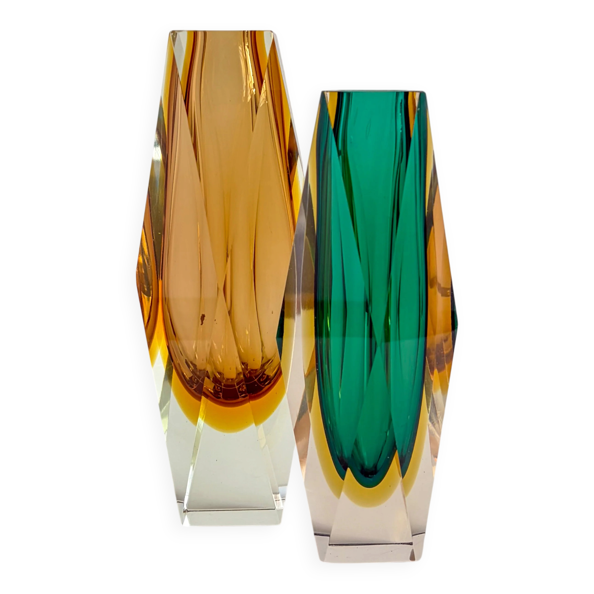 Faceted Sommerso vase from Murano in green