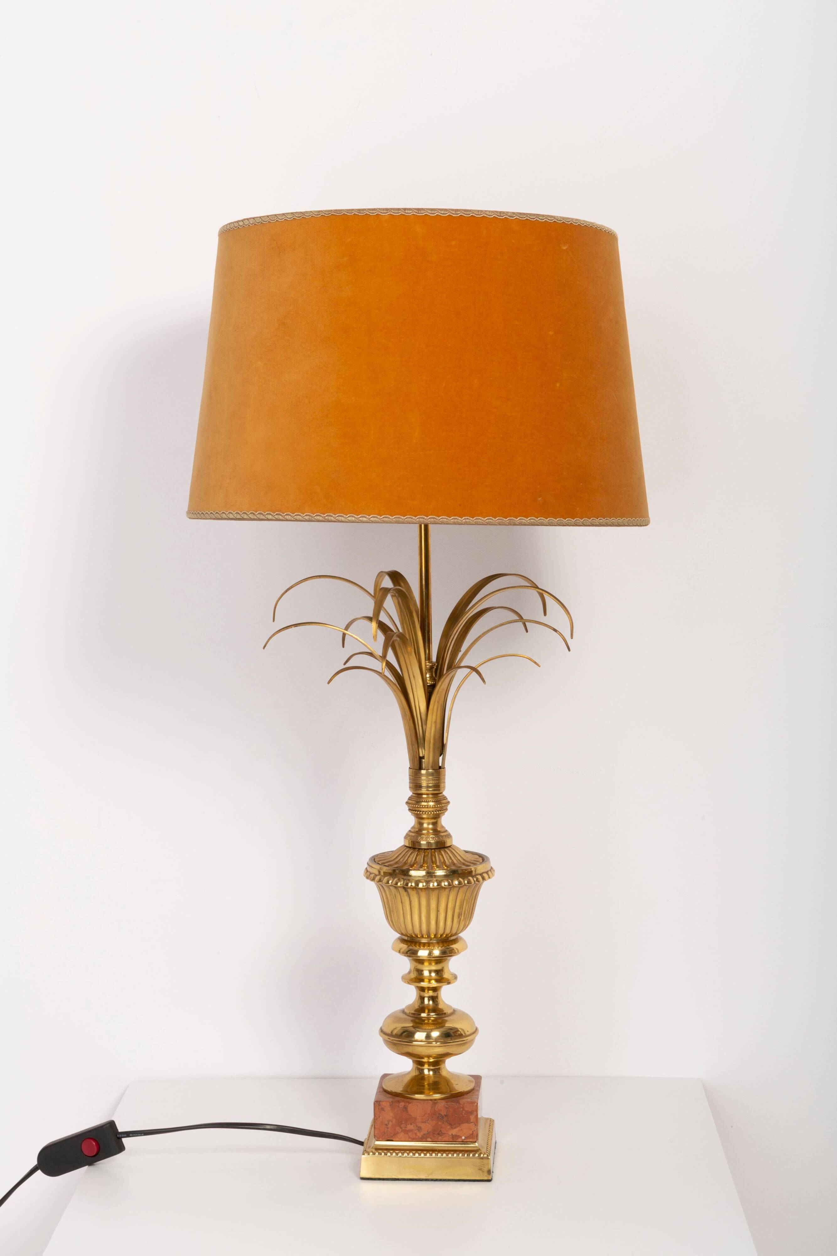 Mid-Century Hollywood Regency Orange Velvet Table Lamp, France, 1960s