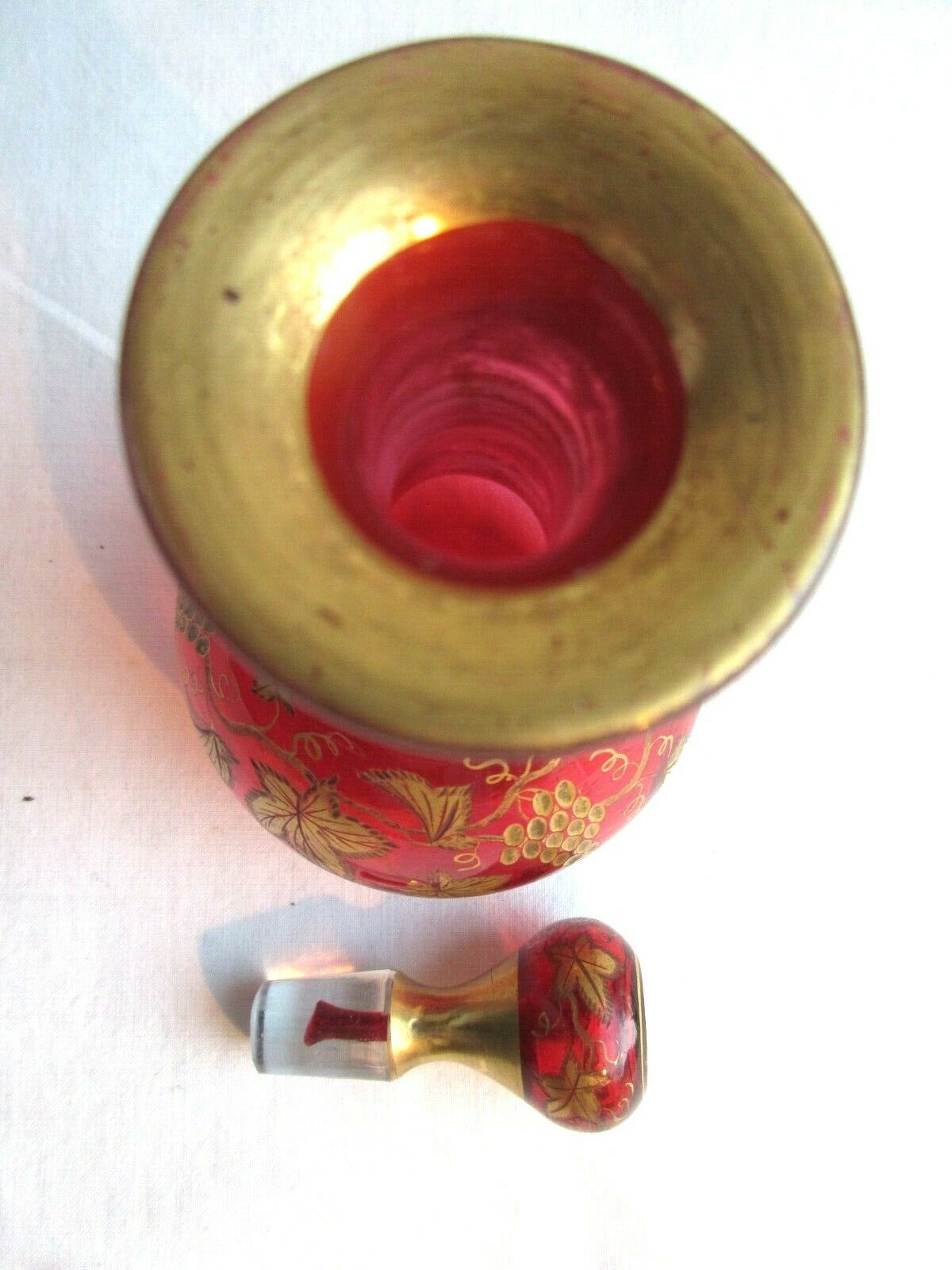 Small carafe Napoleon III red and gold Baccarat crystal, vine decoration