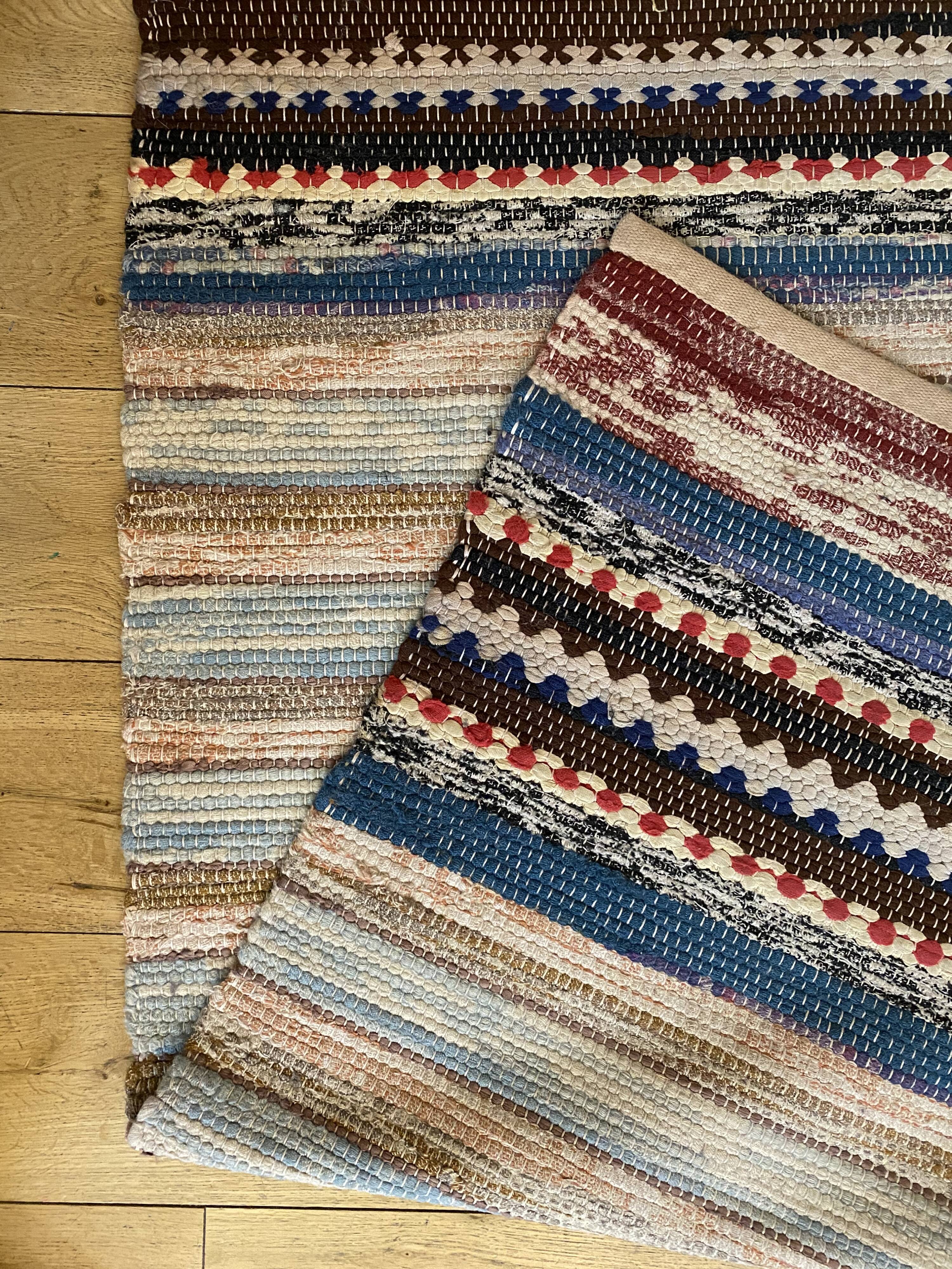 Pair of vintage scandinavian carpet 1960's wool weaves hand  74x142cm