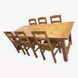LOT Solid Oak Country Table and 6 Straw Seated Chairs