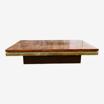 Design coffee table in walnut and brass 70 years