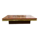 Table basse en ronce de noyer et laiton années 70