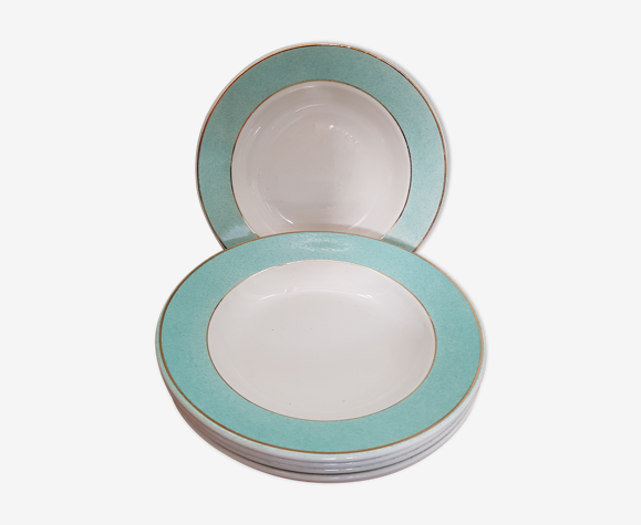 Lot de 6 assiettes creuses vert or