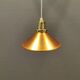 Copper hanging lamp with brass colored top and white inside lacquer.