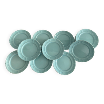 15 assiettes à entrée/dessert en céramique turquoise, style Sarreguemines