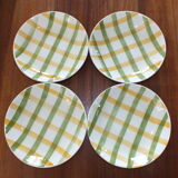 4 Semi-hollow plates with green and yellow checks, Moulin des Loups tea towel