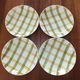 4 Semi-hollow plates with green and yellow checks, Moulin des Loups tea towel