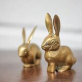 Pair of brass rabbit, rabbit statue, brass animal, rabbit figurine, collection, rabbit, brass rabbit