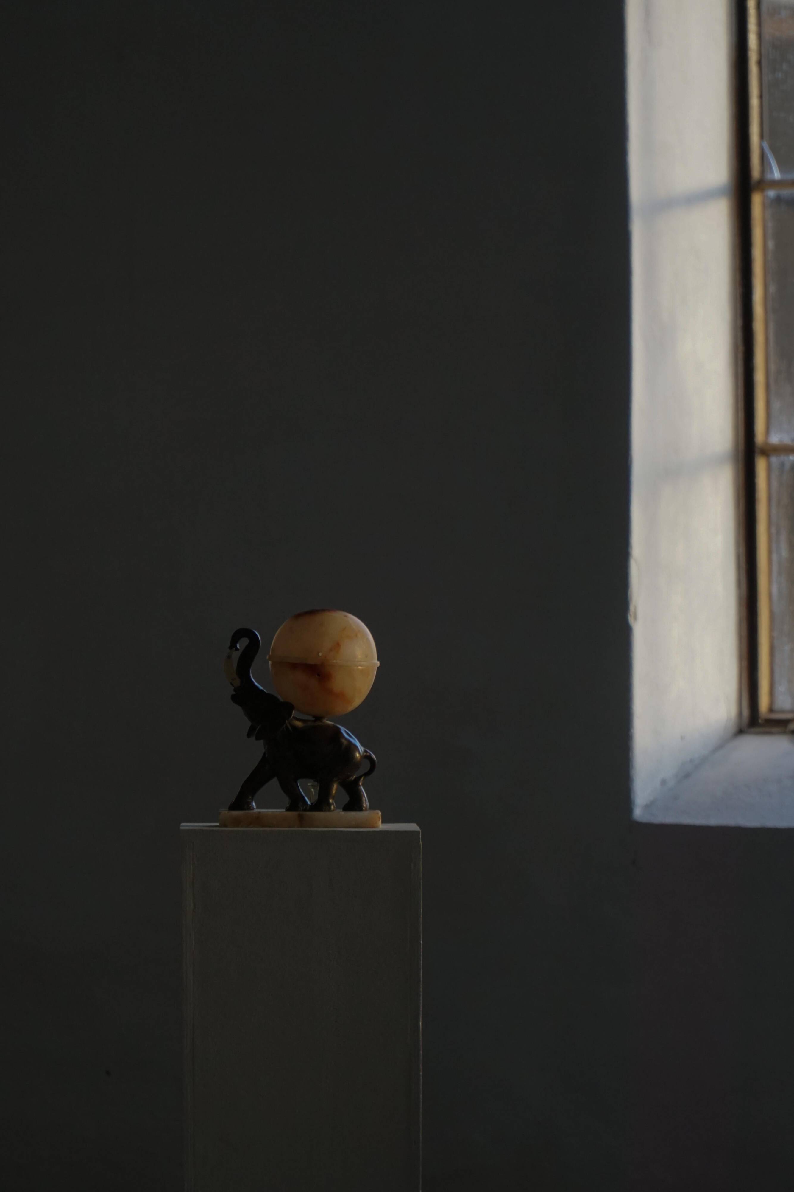 Art Deco Table Lamp, Elephant with Alabaster Globe, Early 20th Century, 1930s