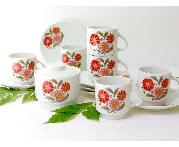 6-cup coffee service - Ankap Echt Porzellan / German Porcelain Flower Power  | Selency
