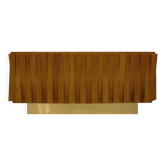Brutalist Style Cabinet, Italian Faceted Oakwood and Brass Sideboard