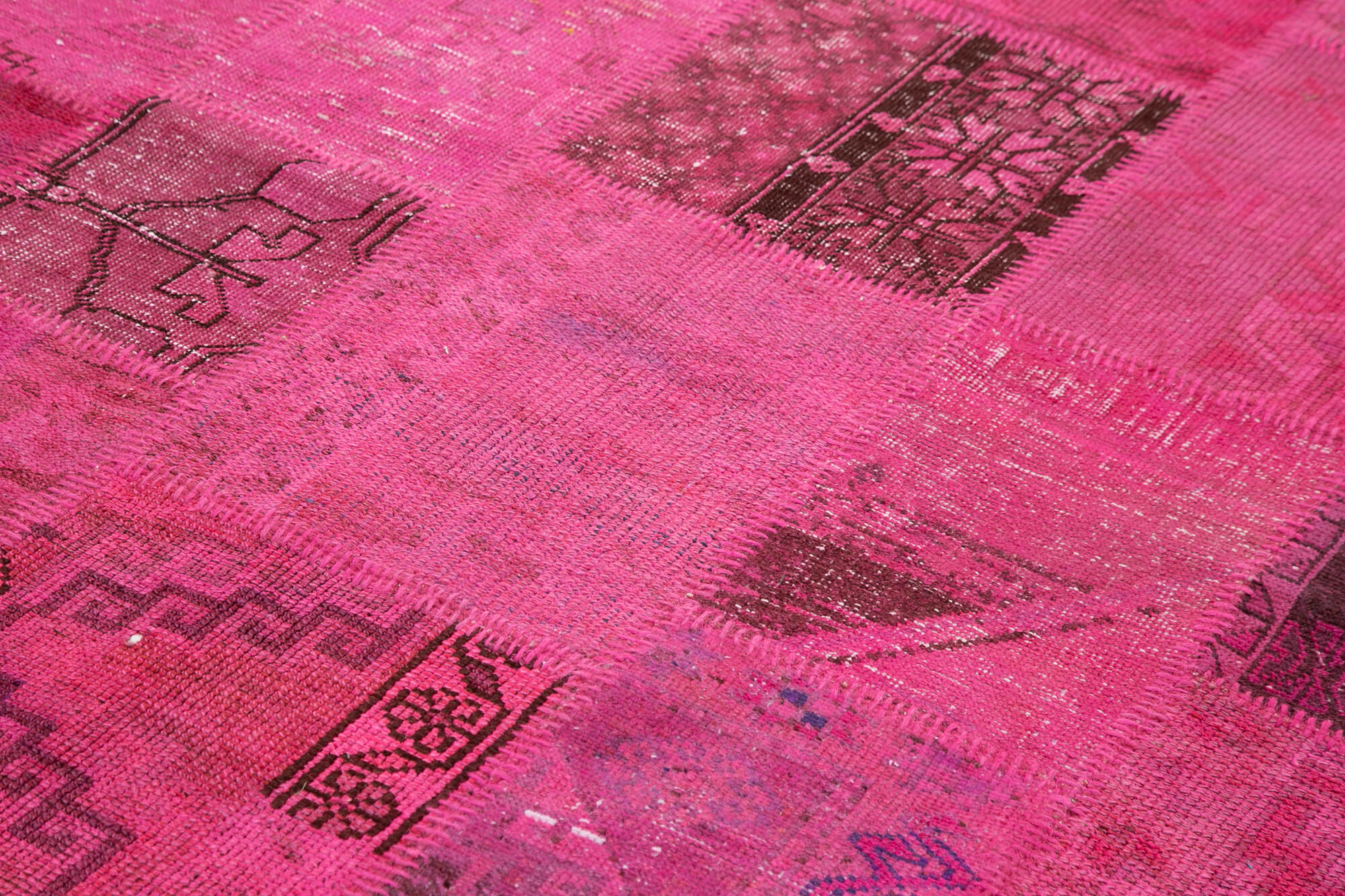 Handwoven anatolian contemporary 203 cm x 302 cm pink patchwork carpet
