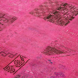 Handwoven anatolian contemporary 203 cm x 302 cm pink patchwork carpet