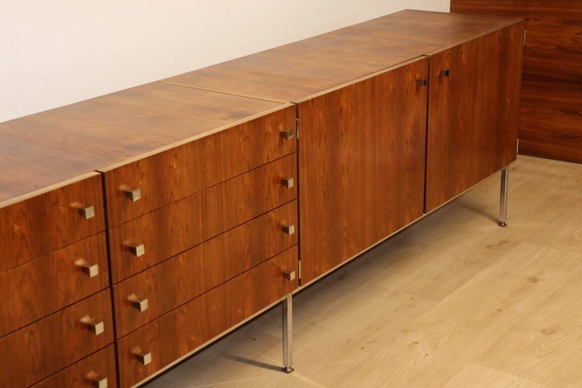 Vintage sideboard by Luigi Bartolini in rosewood and chrome metal, 1960