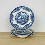 6 assiettes creuses terre de fer anglaises Myott The Brook, ironstone