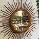Miroir soleil vintage en rotin