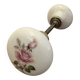 2 Large round porcelain door handles with pink flower decoration diameter