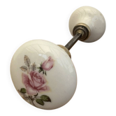 2 Large round porcelain door handles with pink flower decoration diameter