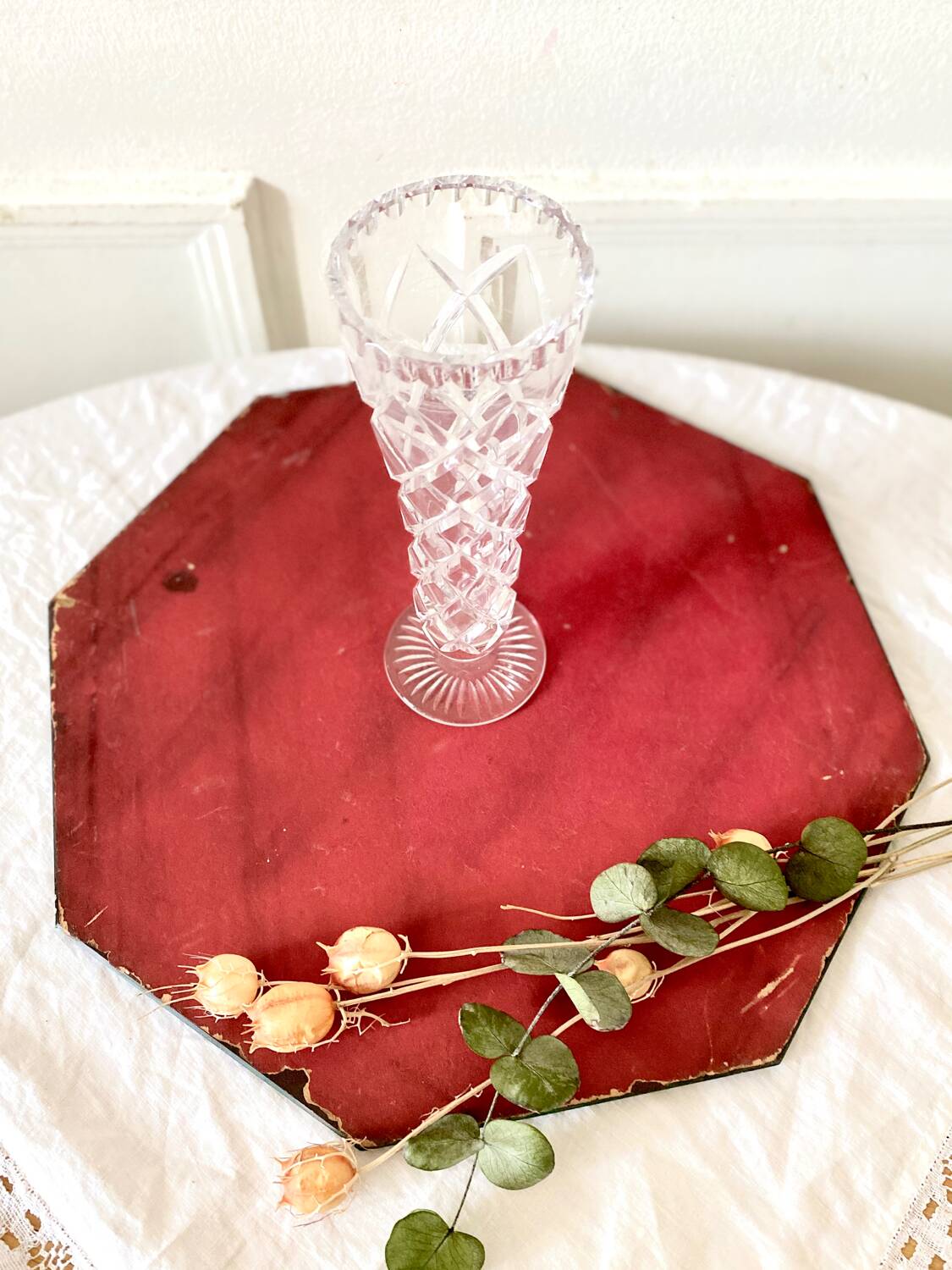 Small vintage crystal soliflore vase