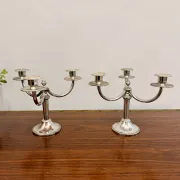 Pair of vintage three-branch silver-plated candlesticks