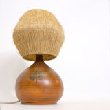 Lamp in enameled earthenware and straw lampshade by Jacques Blin