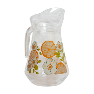 Carafe motifs fleurs en verre -vintage