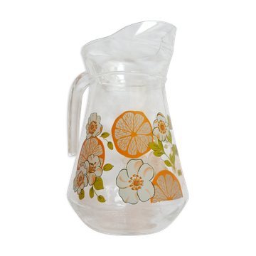 Carafe motifs fleurs en verre -vintage