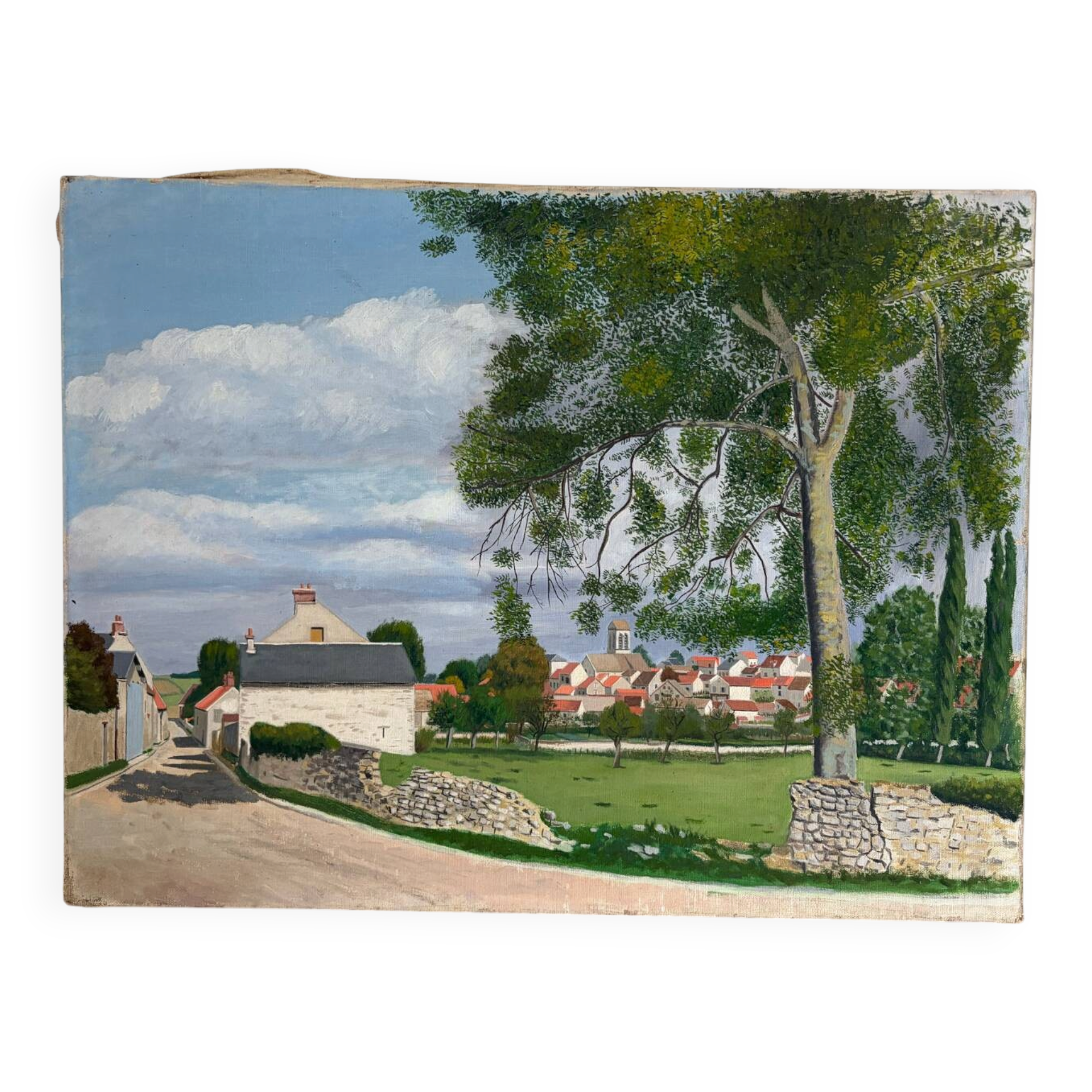 Landscape, arrival at the village, oil on canvas