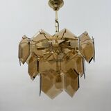 Mid century vistosi style chandelier with hexagonal smoked glass discs