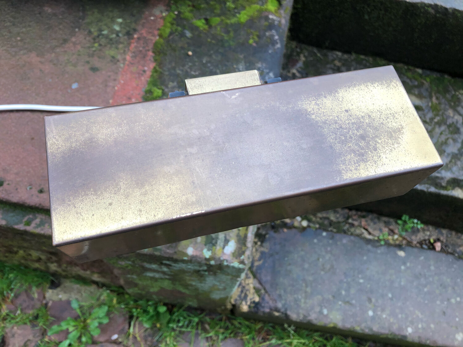 Bauhaus desk lamp gilded brass and teak