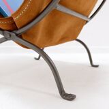 Wrought iron log holder with suede log holder