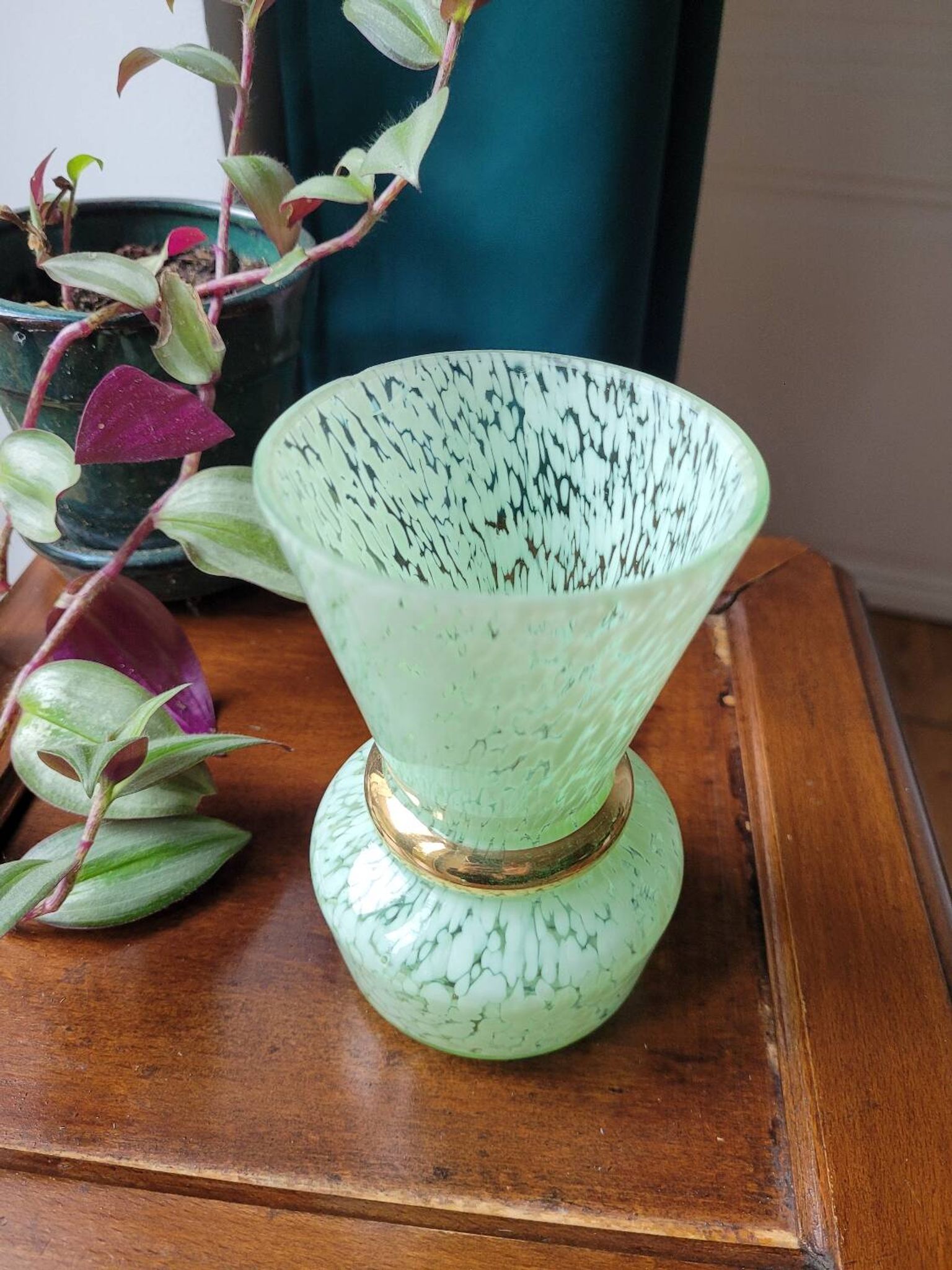 Green and gold Clichy glass vase