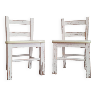 Pair of children's bistro chairs - patinated white