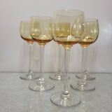 6 amber crystal wine glasses