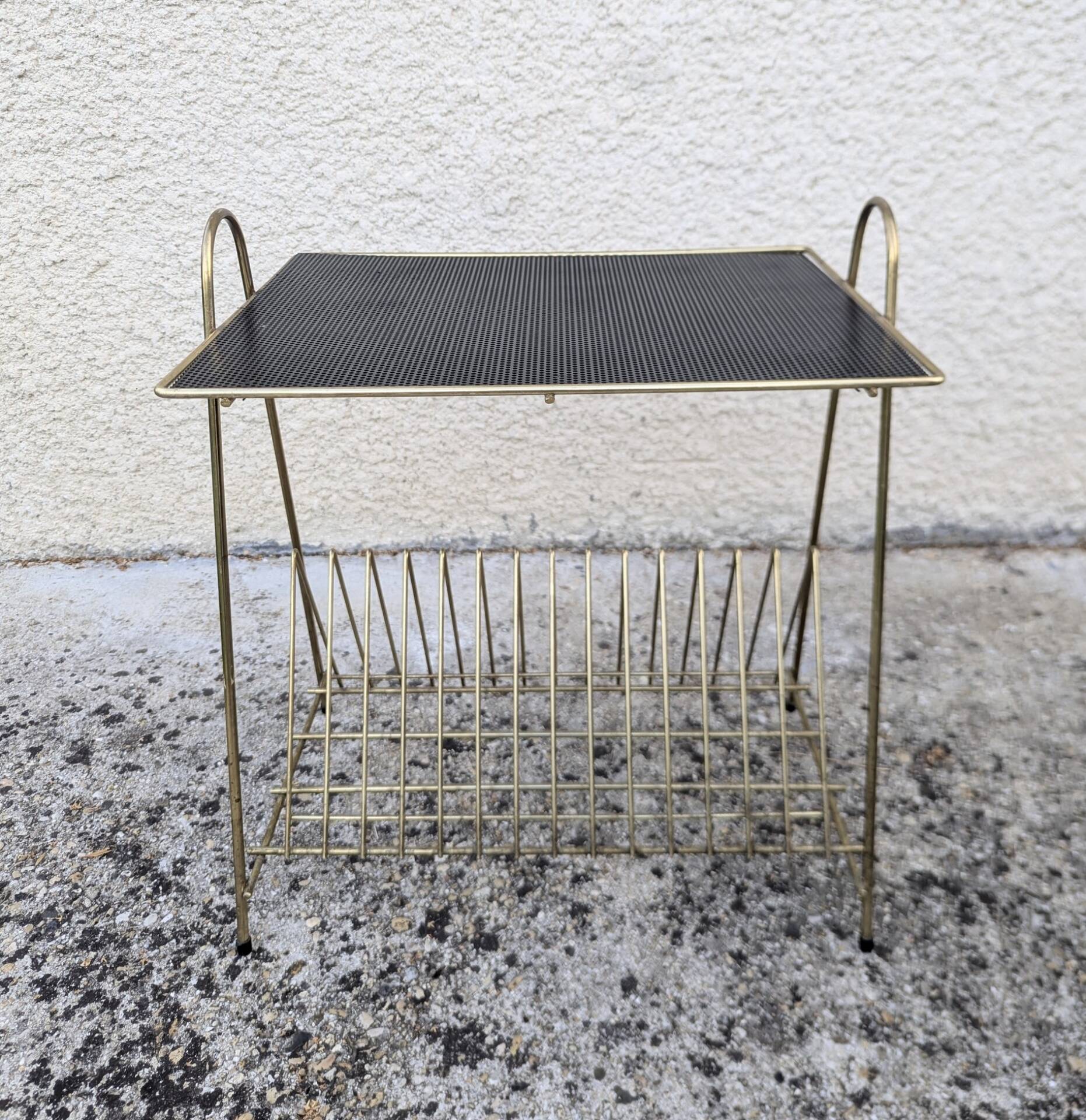 Table d'appoint porte-vinyles Revues vintage 50 60 Mid Century