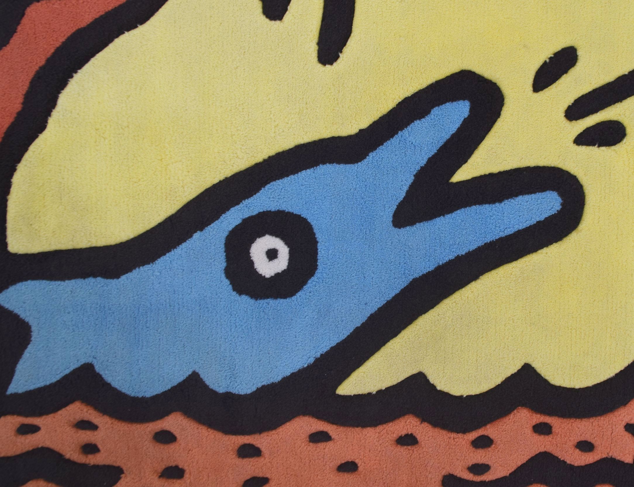 Tapis vintage 'Dolphin Ride' conçu par Keith Haring, années 1990.